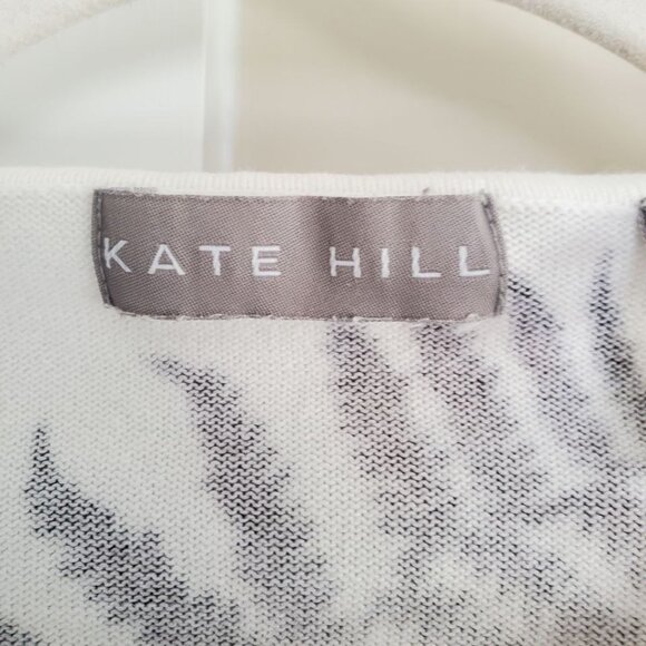 Kate Hill White Cardigan with Black Fern Leaves Imprints. Size S - Picture 4 of 13